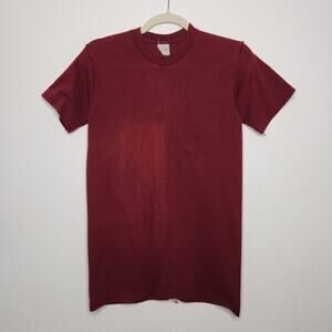 Vintage 70s 80s Black Pocket Shirt Red Faded Thin Soft Single Stitch Medium